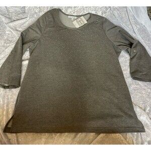 Emily Daniels gray 3/4 sleeve sparkly shirt L